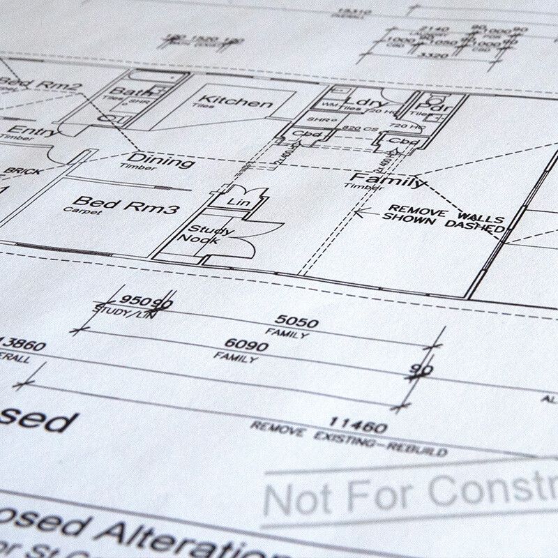 Sketch Plans. All the ideas and requests by the client are sketched until a workable solution is found. This is drawn on AutoCAD for the first set of simple design sketches for the client to view.